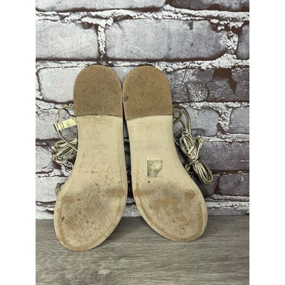 J. Crew Metallic Gold Leather Ankle Wrap Around Sandals Women’s Sz 7.5M US/38EU - Picture 7 of 16